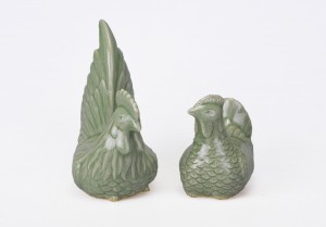 Green Celadon Cock and Hen ไก่คู่ศิลาดล
