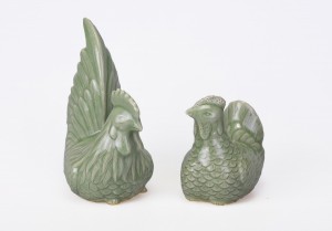 Green Celadon Cock and Hen ไก่คู่ศิลาดล