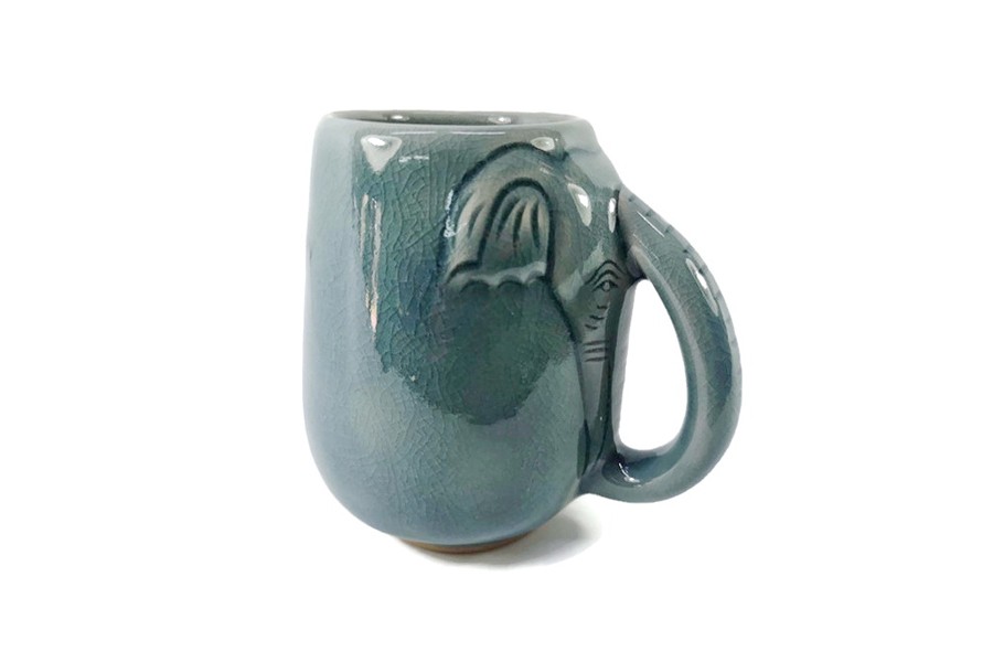 Blue Elephant Celadon Mug