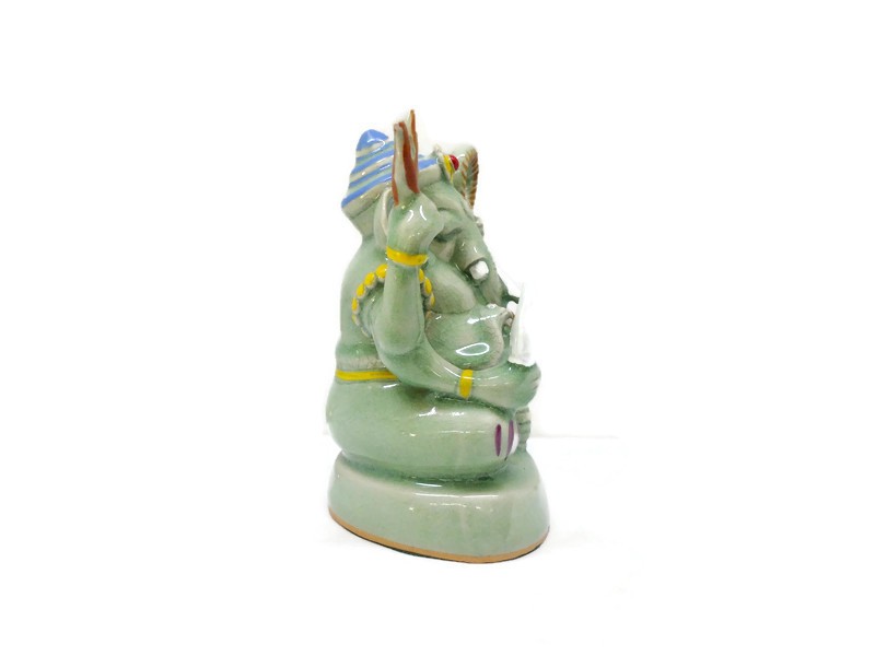 Celadon Ganesha - M Painted on glaze
