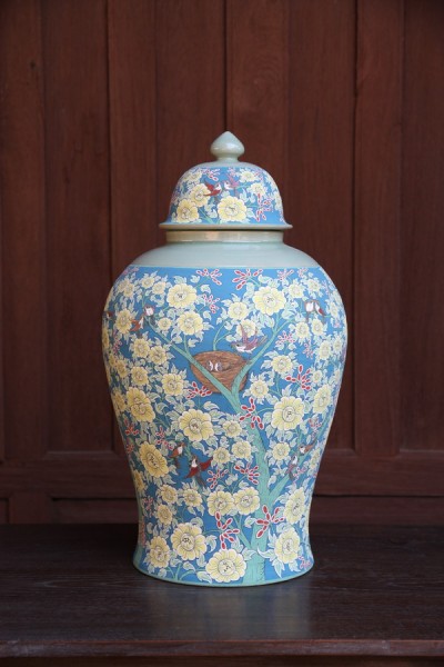 Ginger Jar with Yellow flower painted.