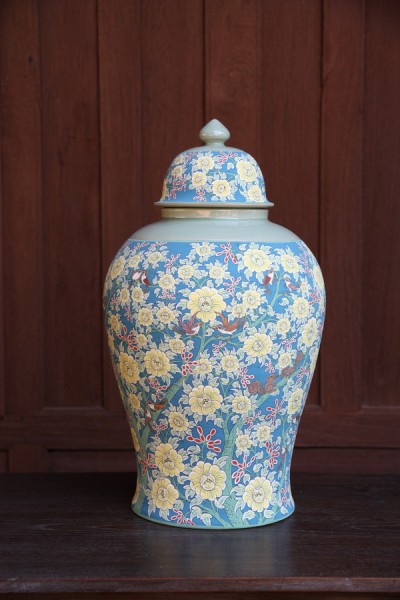 Ginger Jar with Yellow flower painted.