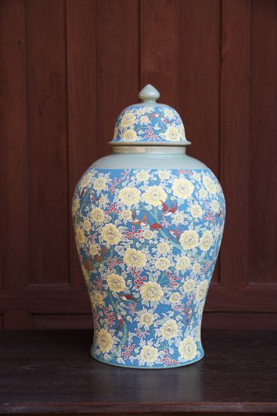 Ginger Jar with Yellow flower painted.