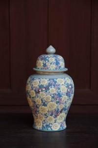 Ginger Jar with Yellow flower painted.