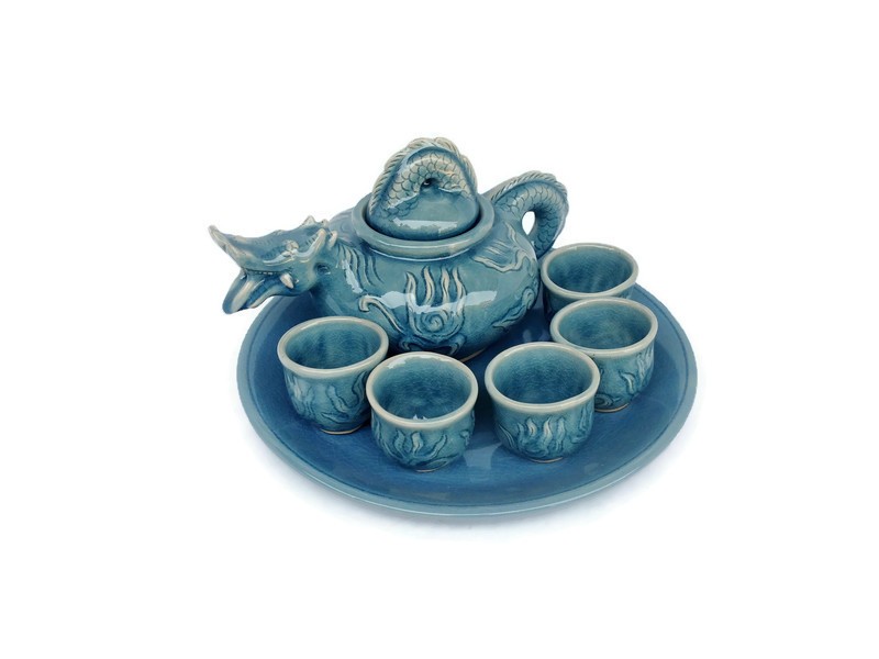 Blue Celadon Dragon Tea Set