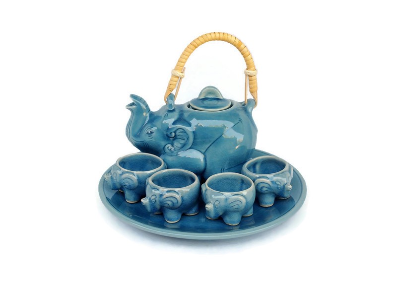 Blue Celadon Elephant Tea Set