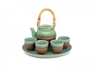 Celadon Tea Set with Rattan handle