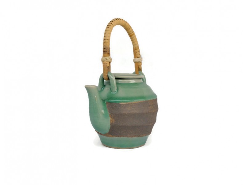 Celadon Tea Set with Rattan handle