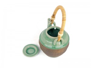 Celadon Tea Set with Rattan handle