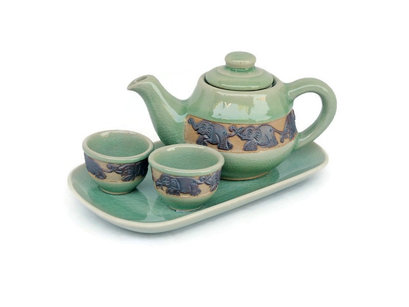 Small Celadon Elephant Tea Set