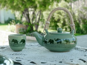 Celadon Tea Set with Elephant painted