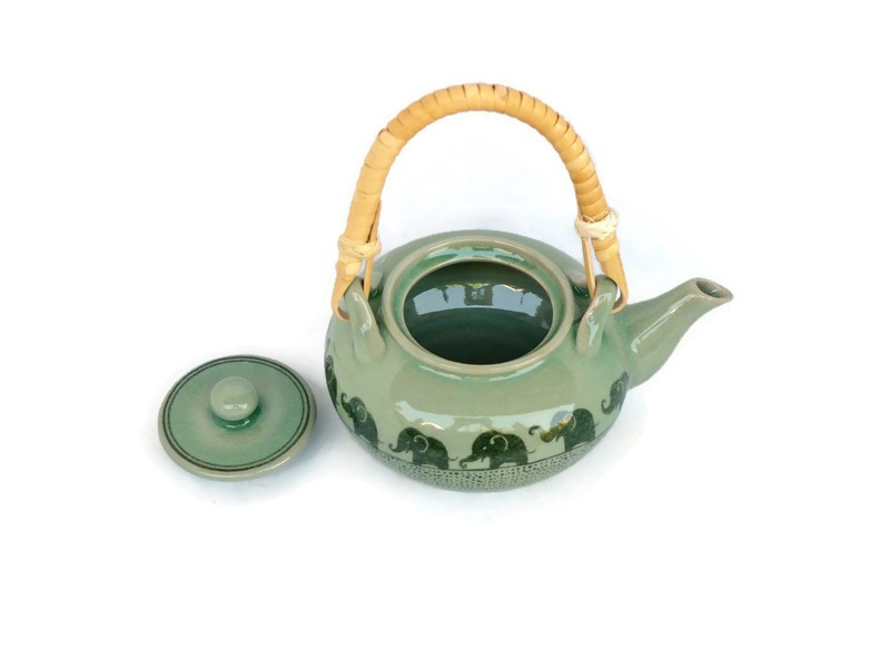 Celadon Tea Set with Elephant painted