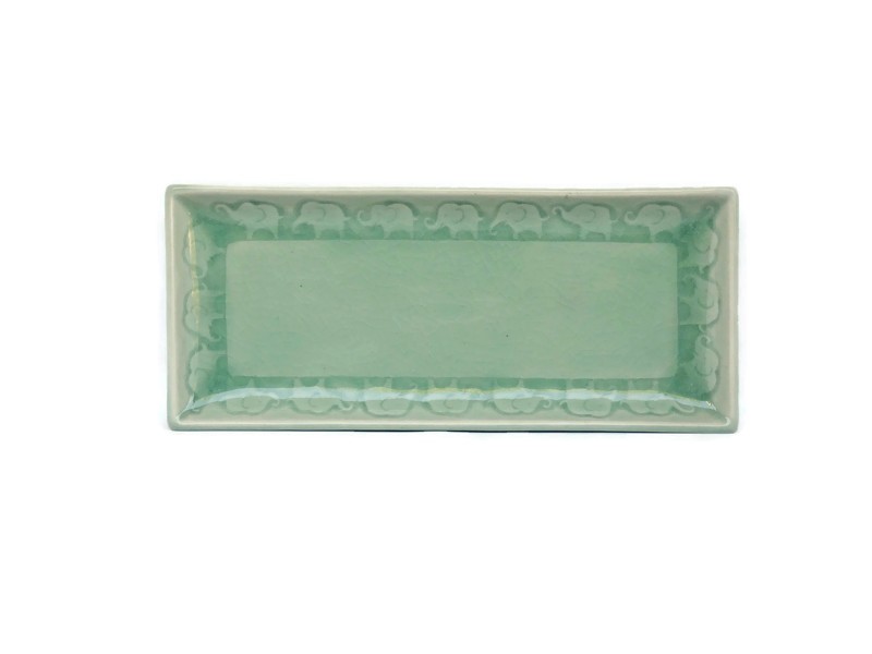 Celadon Regtangular Plate with Elephant carved