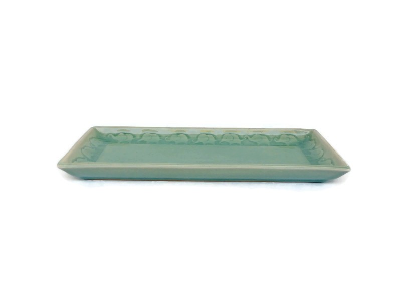 Celadon Regtangular Plate with Elephant carved