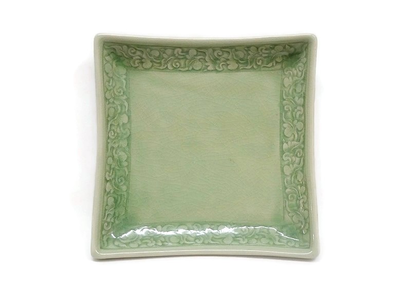 Square Celadon Plate 8 inches Kanok Design