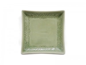 Square Celadon Plate 8 inches Orchid Design
