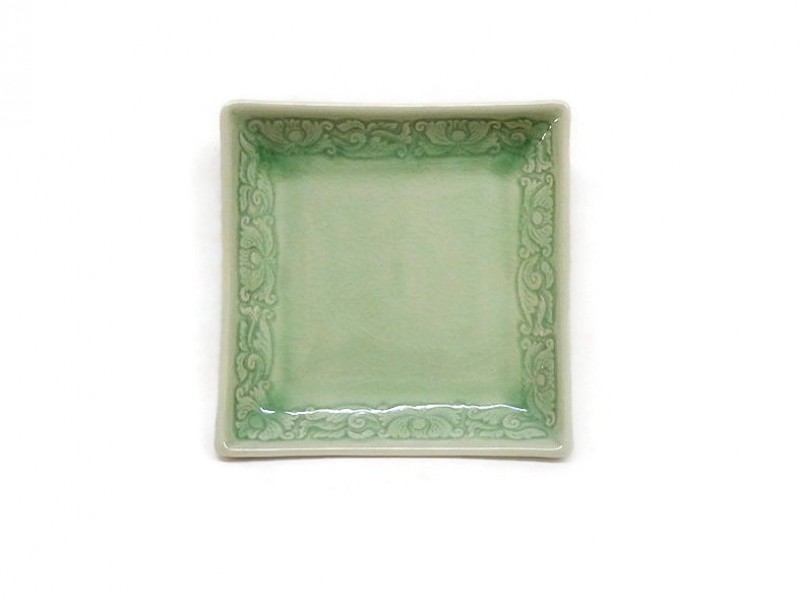 Small Square Plate 7 inches Orchid carved 
