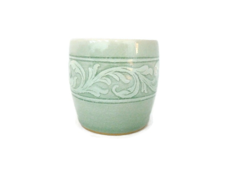 Celadon Cup Kanok carved