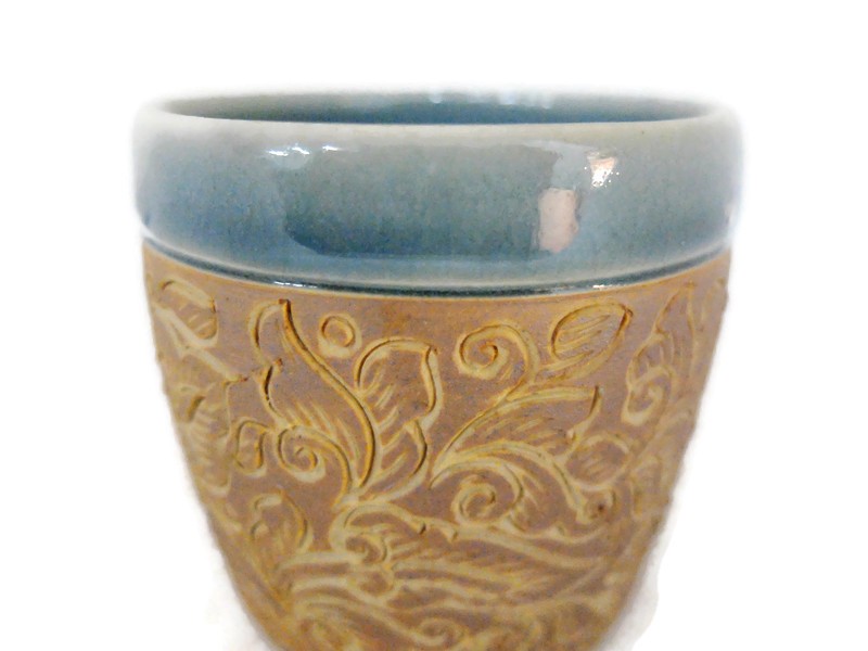 Blue Celadon Cup Brown Pudtan carved