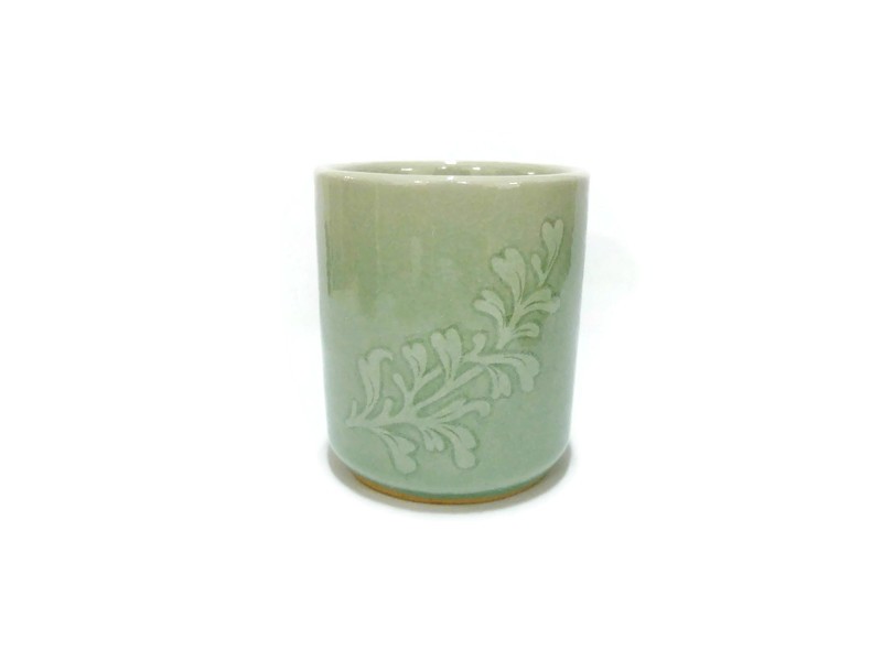 Celadon Cup White Leaf Glazed