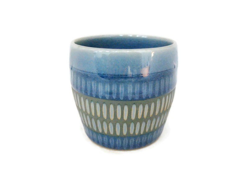 Blue Celadon Cup Rice carved Design