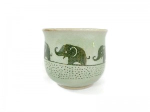 Tea Cup Green Elephant painted