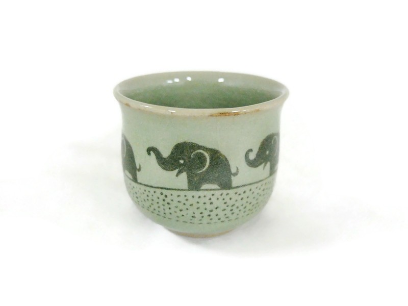 Tea Cup Green Elephant painted