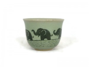 Small Celadon Tea Cup Elephant Painted