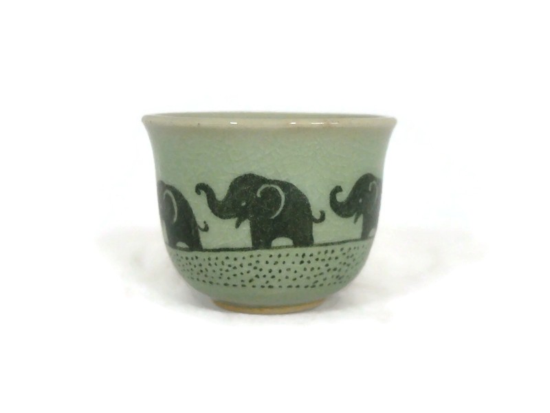 Small Celadon Tea Cup Elephant Painted