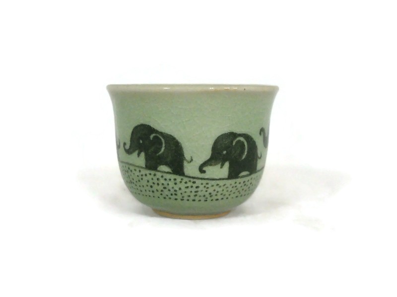 Small Celadon Tea Cup Elephant Painted