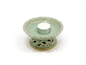 Openwork Celadon Tray with curved for Candle Green Celadon