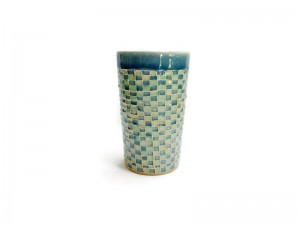 BLUE AND GREEN GINGHAM TALL CELADON CUP