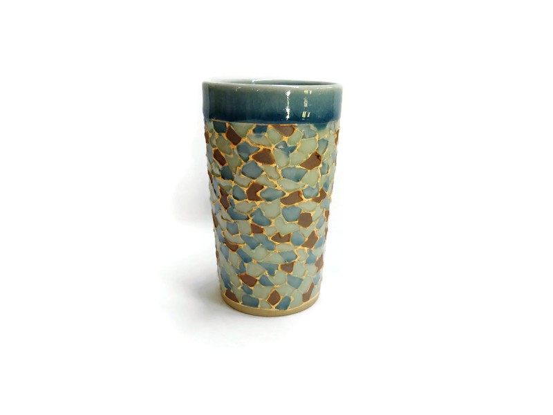 Tall Celadon Cup Mosaic Design