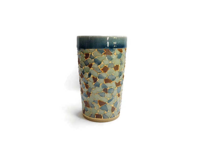 Tall Celadon Cup Mosaic Design