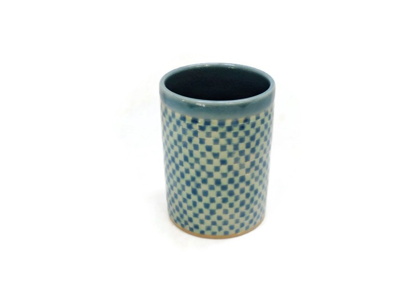 Giant Blue and Green Gingham Celadon Cup