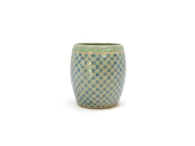 BLUE AND GREEN GINGHAM CELADON BIG CUP