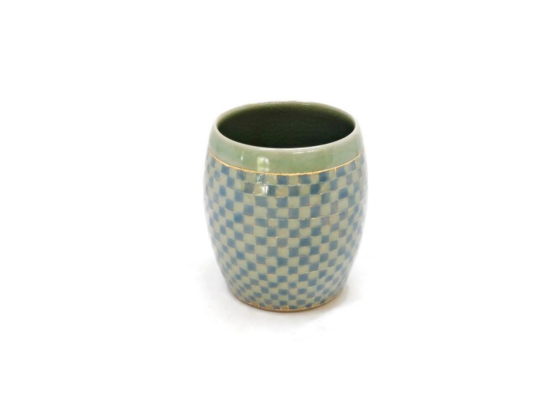 BLUE AND GREEN GINGHAM CELADON BIG CUP