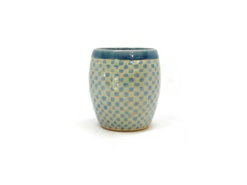 BLUE AND GREEN GINGHAM CELADON BIG CUP