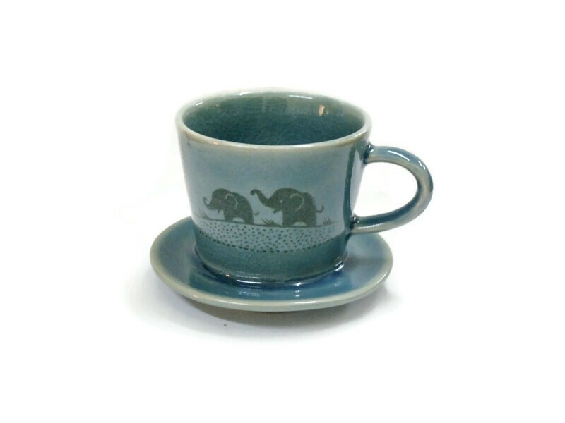 Blue Celadon Dripper Elephant painted