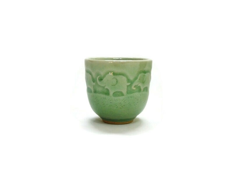 Small Celadon Tea Set - Elephant carved