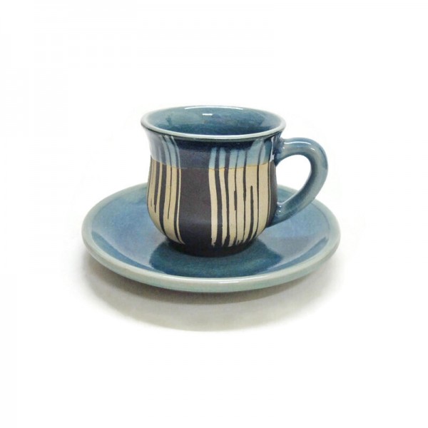 Ground coffee Cups with blue celadon saucers in silk box