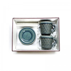 Black Diamond Hand carved Coffee cups and saucers in silk box