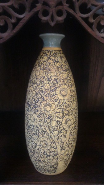 Bowling vase Thai flower -----แจกันทรงโบลิ่ง เพ้นต์ลายดอกไม้