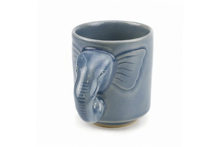 Elephant Mug แก้วมัคทรงกระบอกใหญ่หัวช้างเคลือบสีน้ำเงิน
