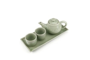 Elephant tea set ชุดกาน้ำชาเล็กแก้วชา2ที่และลายช้างชบาแก้วถาดรองยาว
