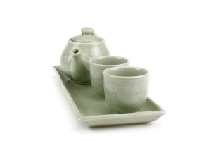 Elephant tea set ชุดกาน้ำชาเล็กแก้วชา2ที่และลายช้างชบาแก้วถาดรองยาว