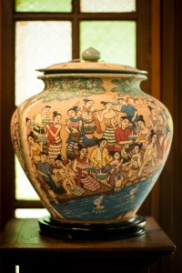 Celadon pot with Loy Krathong painted