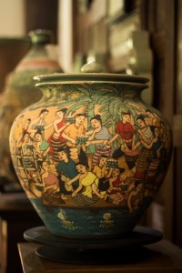 Celadon pot with Loy Krathong painted