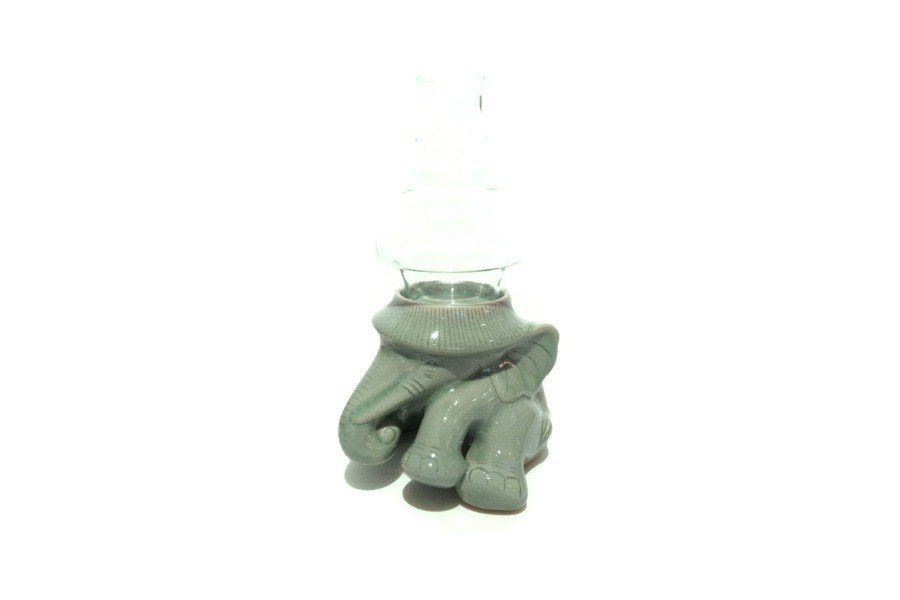 Celadon Elephant Candle Holder เชิงเทียนศิลาดลช้างนั่ง พร้อมครอบแก้ว