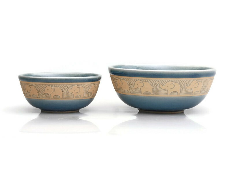 Orange elephant dessert bowl, Blue celadon